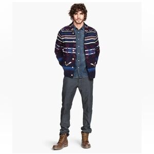 Label of Graded Goods Wool H&M Navy and Red Patterned Cardigan nwot